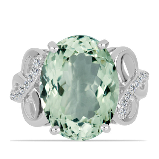 Stříbrný Prsten se Zeleným Ametystem a Bílým Topazem
