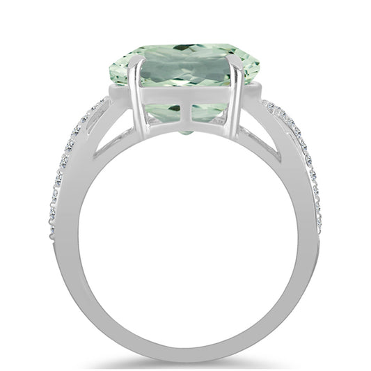 Stříbrný Prsten se Zeleným Ametystem a Bílým Topazem