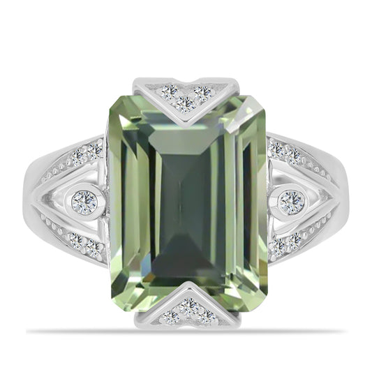 Stříbrný Prsten se Zeleným Ametystem a Bílým Topazem