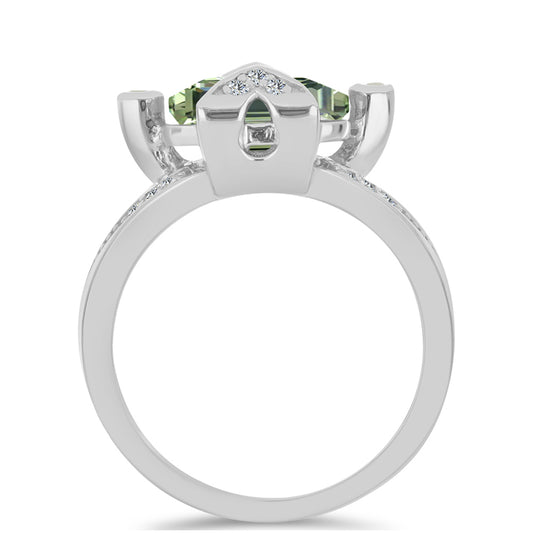Stříbrný Prsten se Zeleným Ametystem a Bílým Topazem