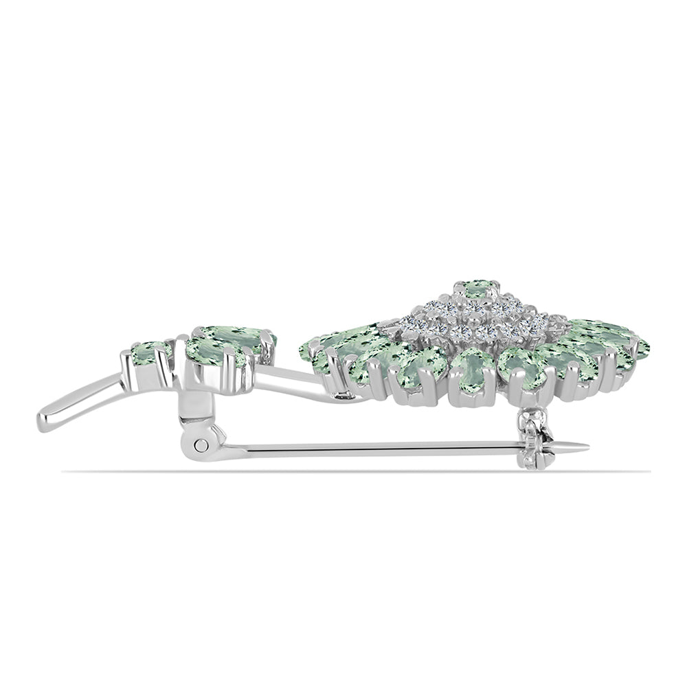 Stříbrný Brož se Zeleným Ametystem a Bílým Topazem 2 