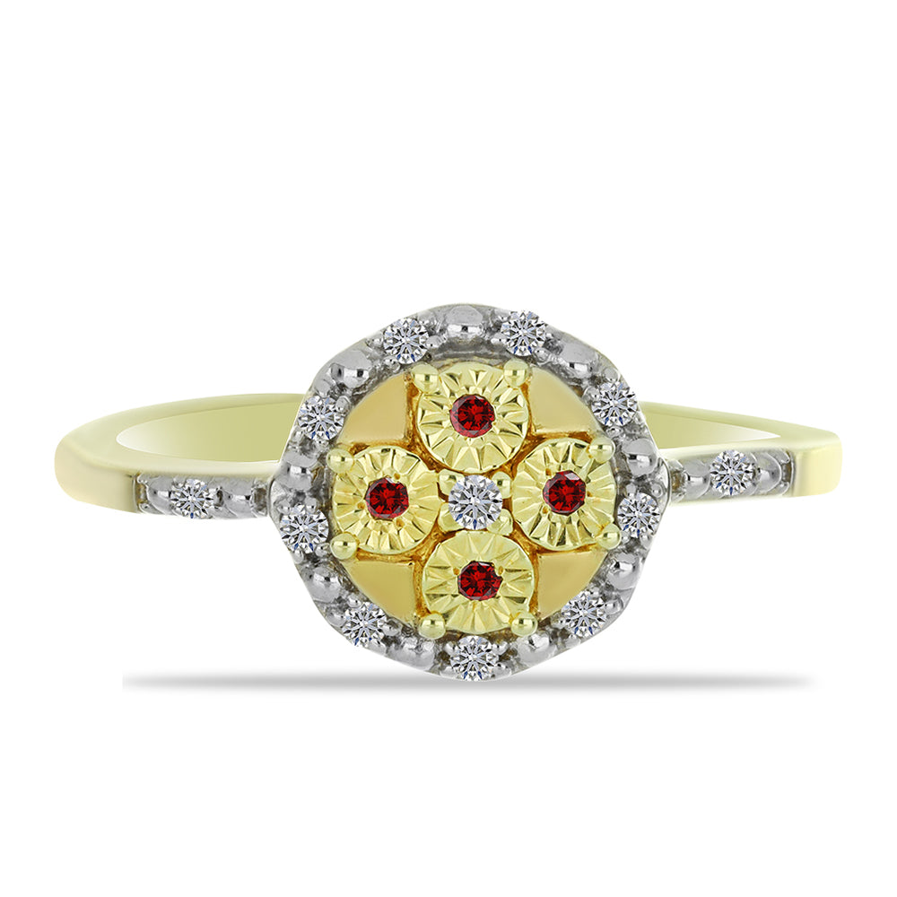 Pozlacené stříbro 925/1000 Prsten s Červeným Diamantem a Bílým Diamantem - Karátové číslo: 0.14. přibližná hmotnost: 2.43 gramů