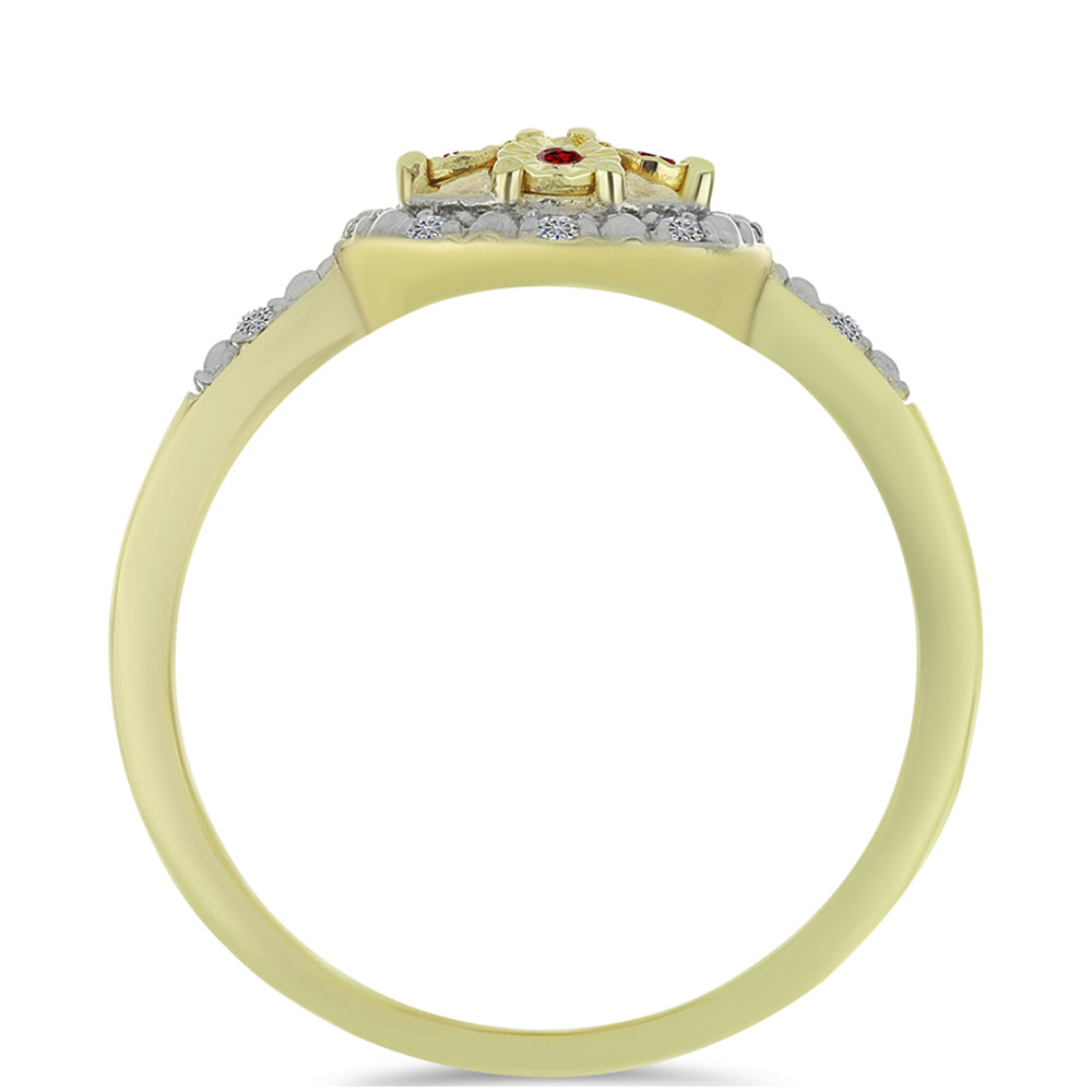 Pozlacené stříbro 925/1000 Prsten s Červeným Diamantem a Bílým Diamantem - Karátové číslo: 0.14. přibližná hmotnost: 2.43 gramů