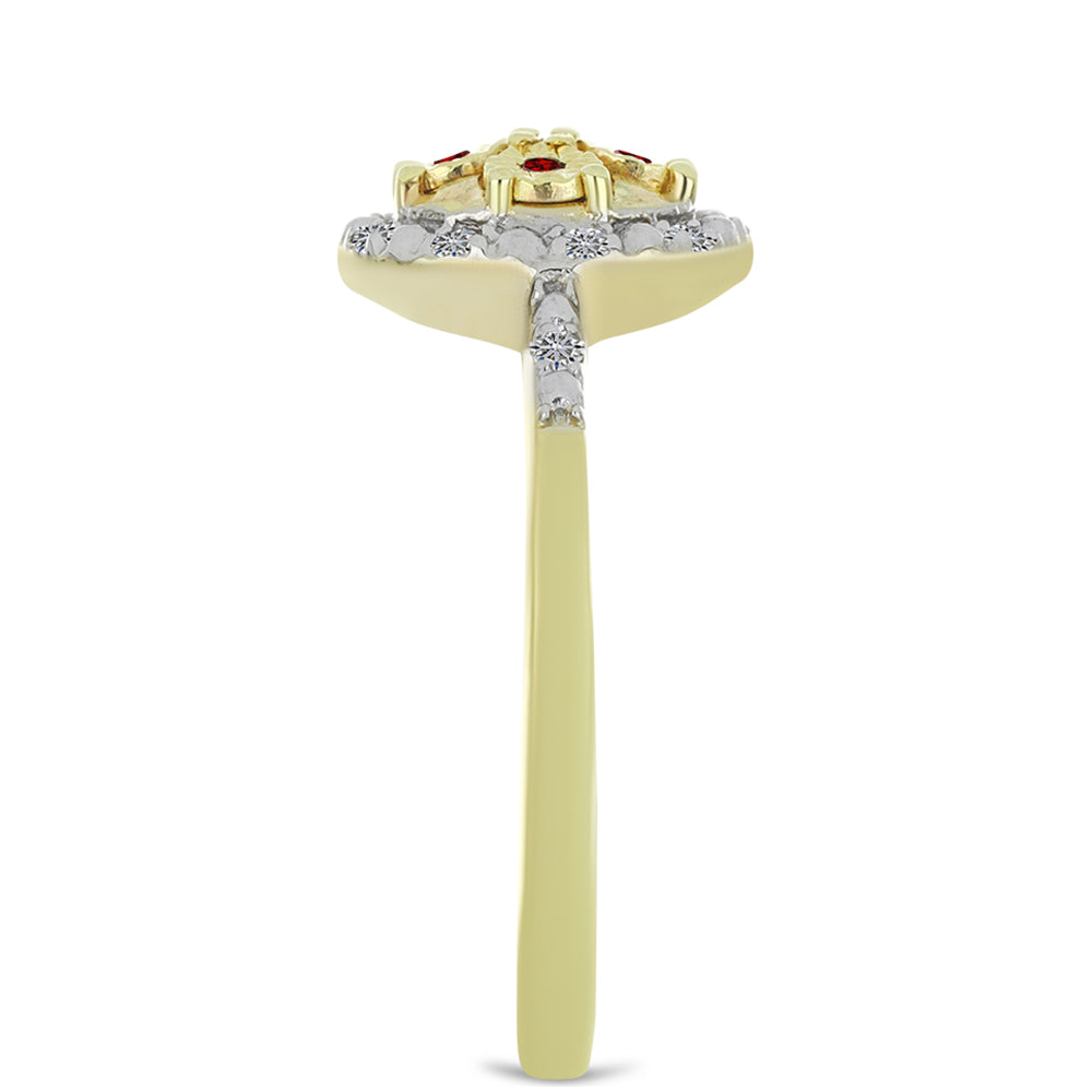 Pozlacené stříbro 925/1000 Prsten s Červeným Diamantem a Bílým Diamantem - Karátové číslo: 0.14. přibližná hmotnost: 2.43 gramů
