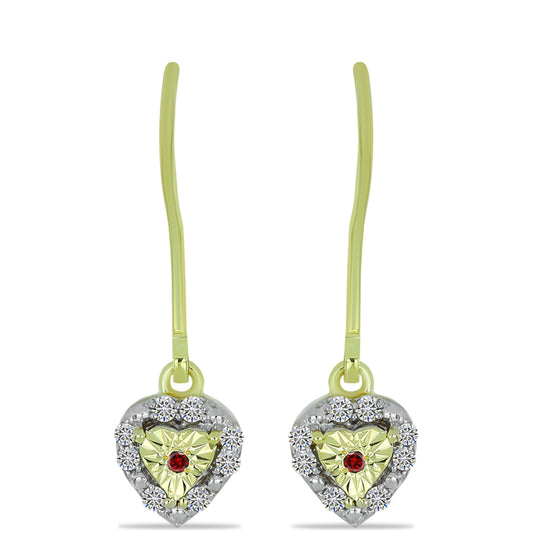 Pozlacené Stříbro 925/1000 - Náušnice s Červeným Diamantem a Bílým Diamantem - Karátové číslo: 0.16. přibližná hmotnost: 1.79 gramů