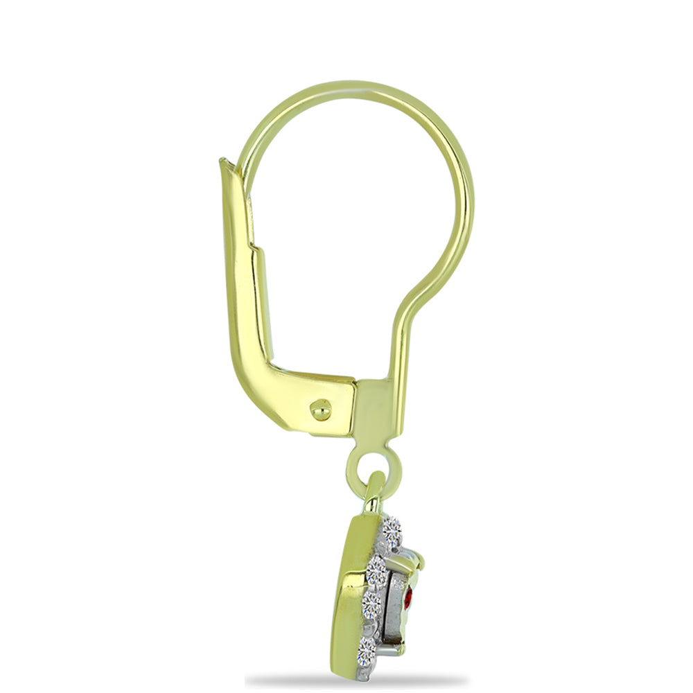 Pozlacené Stříbro 925/1000 - Náušnice s Červeným Diamantem a Bílým Diamantem - Karátové číslo: 0.16. přibližná hmotnost: 1.79 gramů 2 