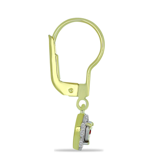 Pozlacené Stříbro 925/1000 - Náušnice s Červeným Diamantem a Bílým Diamantem - Karátové číslo: 0.16. přibližná hmotnost: 1.79 gramů