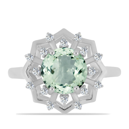 Stříbrný Prsten se Zeleným Ametystem a Bílým Topazem