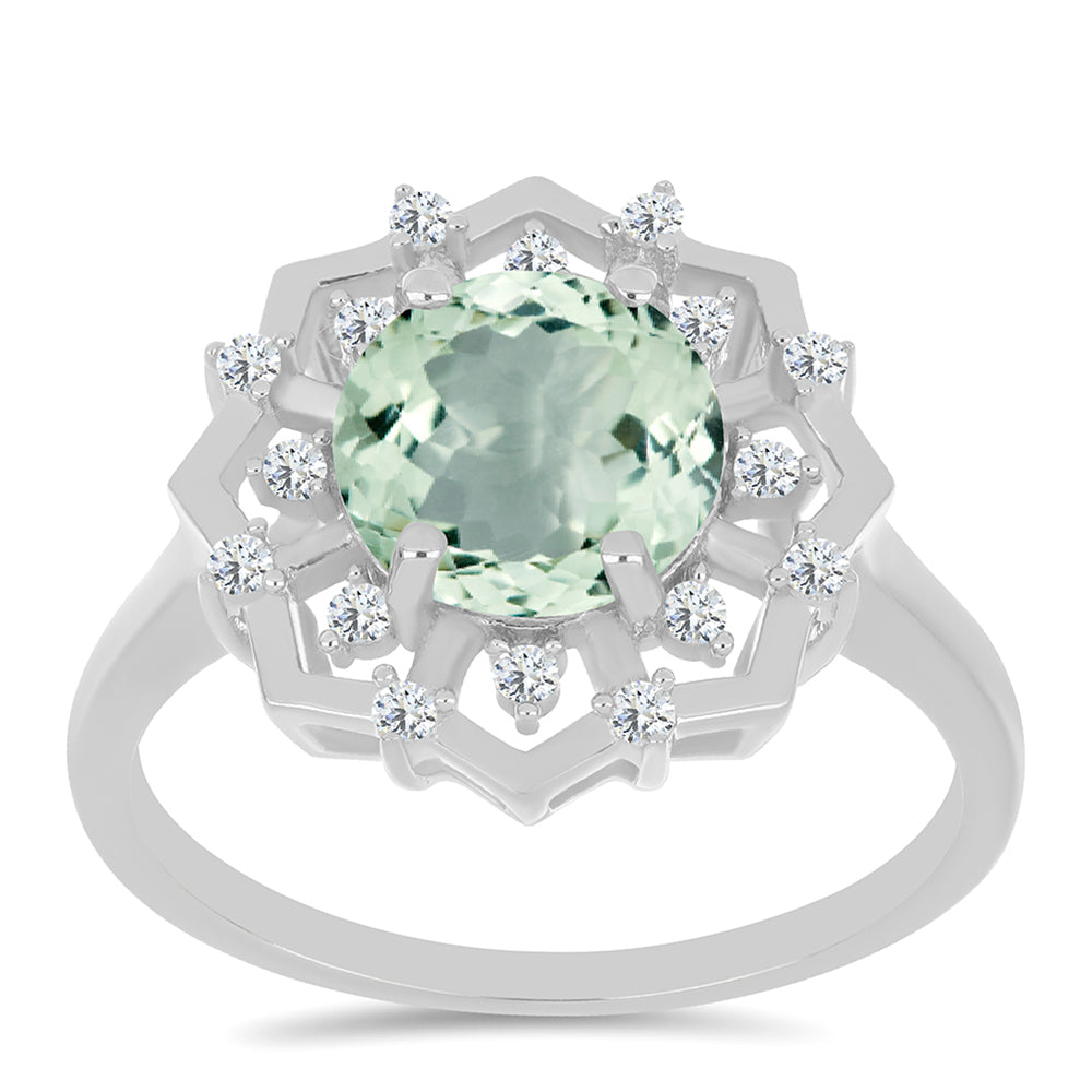 Stříbrný Prsten se Zeleným Ametystem a Bílým Topazem 3 