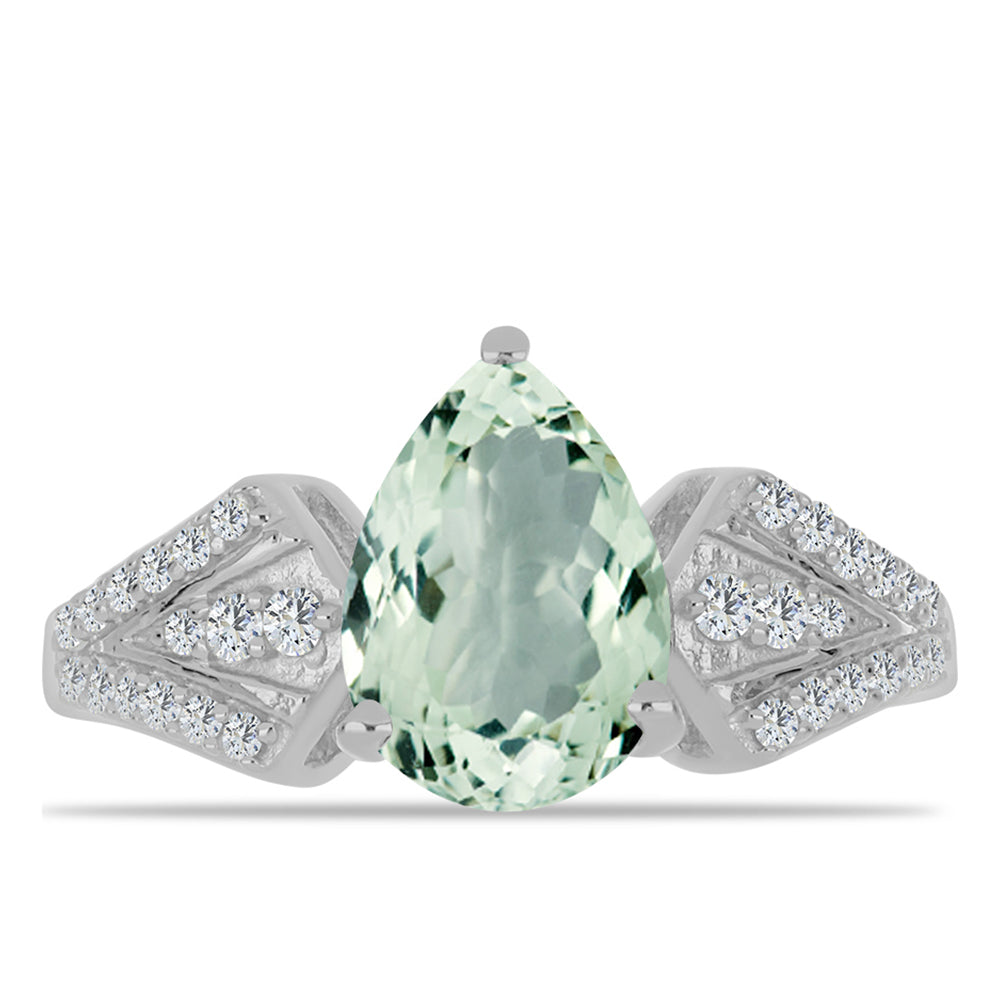 Stříbro 925/1000 - Prsten se Zeleným Ametystem a Bílým Topazem - Karátové číslo: 1.92. přibližná hmotnost: 2.93 gramů 1 