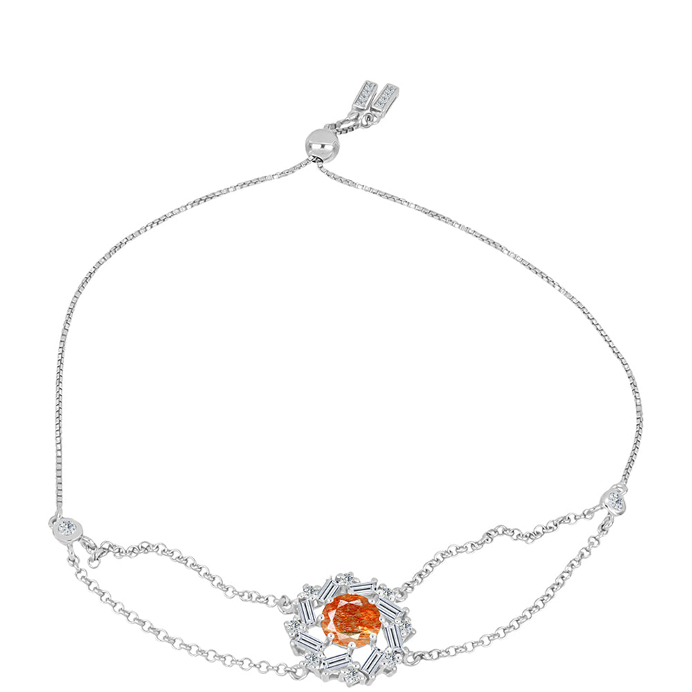 Stříbro 925/1000 - Náramek s Oregonským Slunečním Kamenem a Bílým Topazem - Karátové číslo: 3.21. přibližná hmotnost: 7.22 gramů