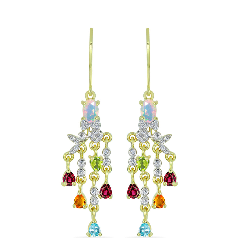 Pozlacené Stříbrné Náušnice s Welo opálem a Chakra Turmalínem