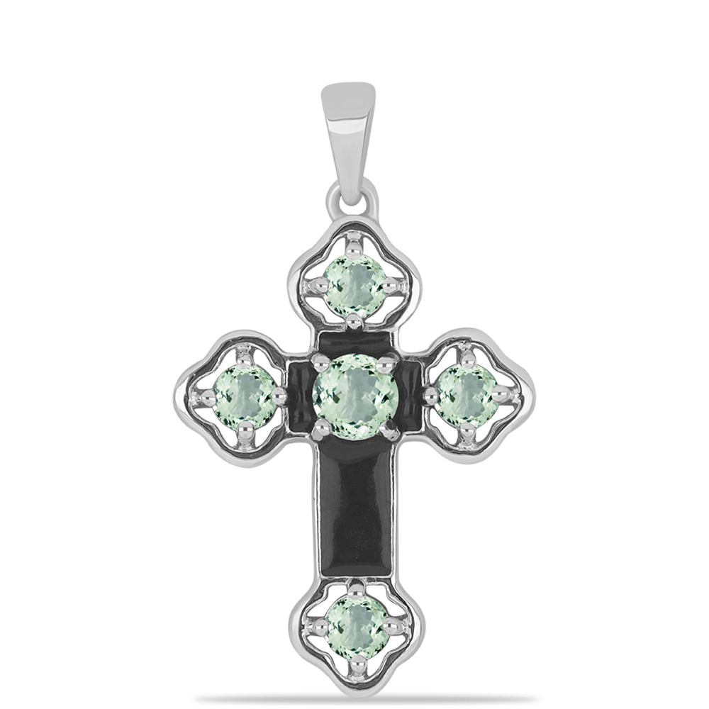Kříž Stříbrný Přívěsek se Zeleným Ametystem 1 