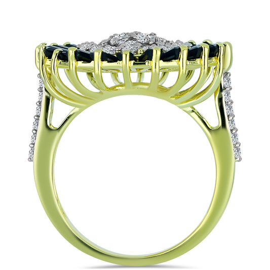 Pozlacený Stříbrný Prsten s Obsidiánem a Bílým Topazem