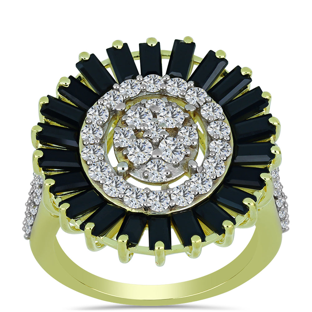 Pozlacený Stříbrný Prsten s Obsidiánem a Bílým Topazem 3 