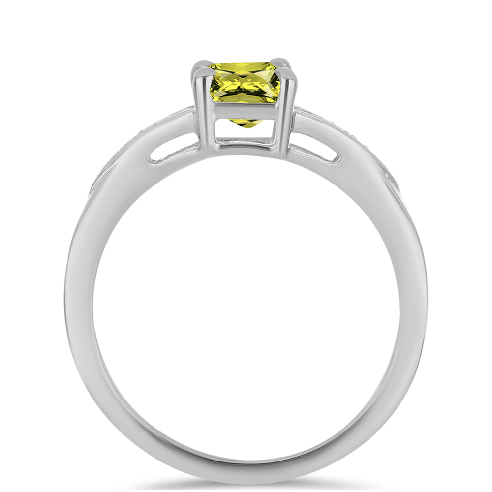 Stříbro 925/1000 - Prsten s Citronovým Topazem a Bílým Topazem - Karátové číslo: 1.07. přibližná hmotnost: 2.85 gramů