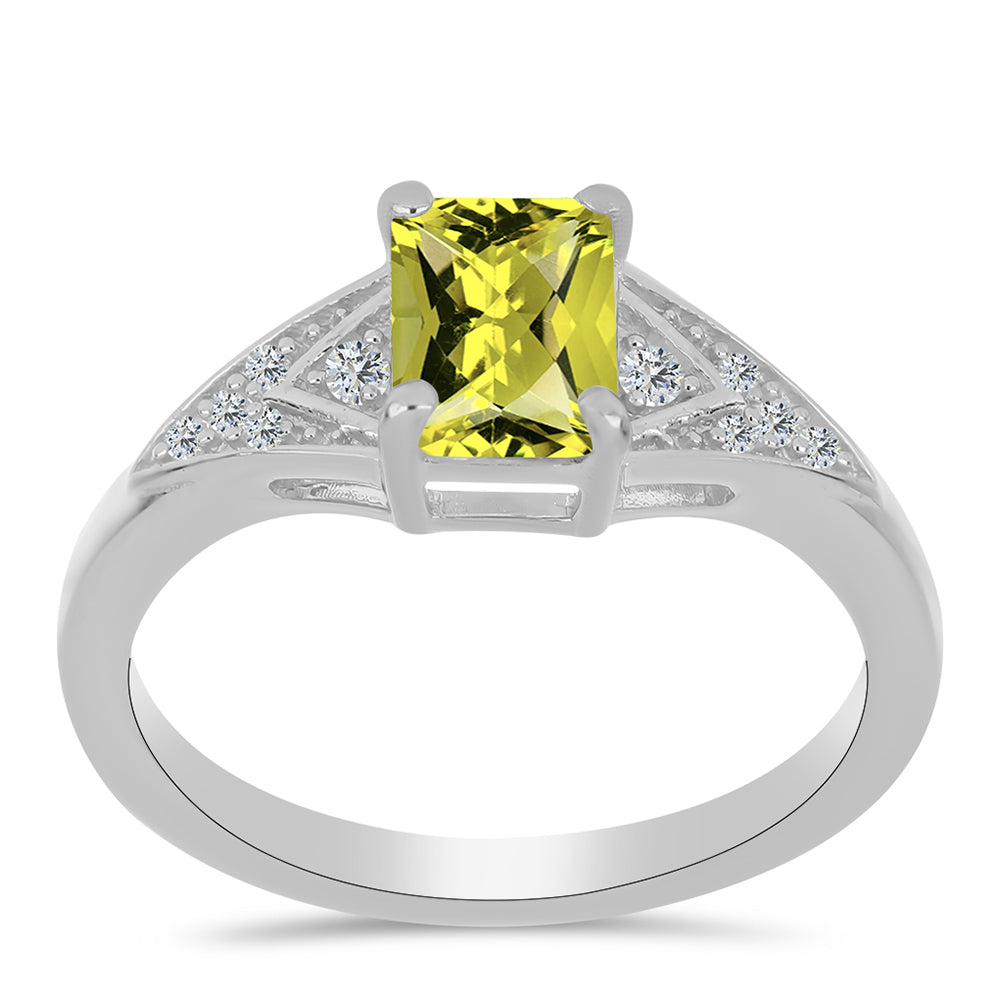 Stříbro 925/1000 - Prsten s Citronovým Topazem a Bílým Topazem - Karátové číslo: 1.07. přibližná hmotnost: 2.85 gramů 3 