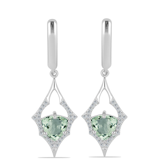 Stříbrné Náušnice se Zeleným Ametystem a Bílým Topazem