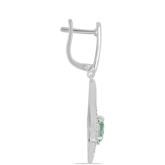 Stříbrné Náušnice se Zeleným Ametystem a Bílým Topazem