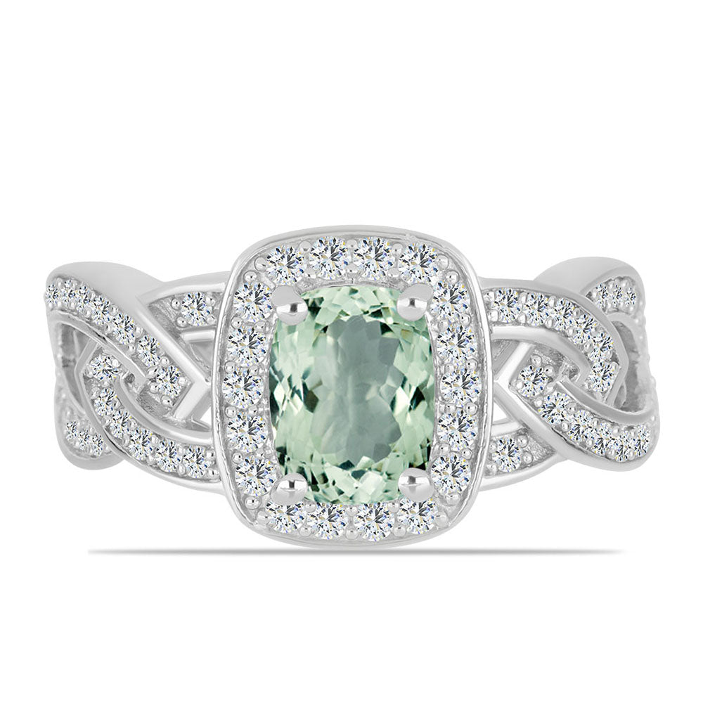 Stříbrný Prsten se Zeleným Ametystem a Bílým Topazem