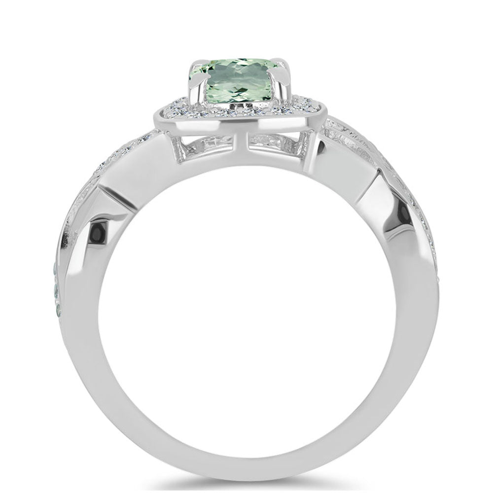 Stříbrný Prsten se Zeleným Ametystem a Bílým Topazem