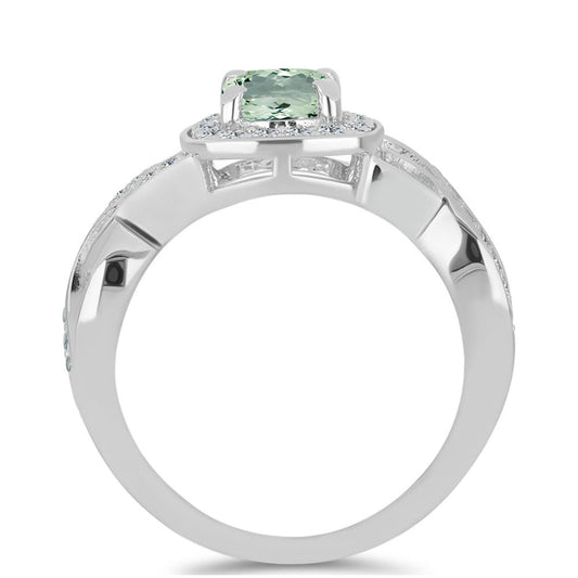 Stříbrný Prsten se Zeleným Ametystem a Bílým Topazem