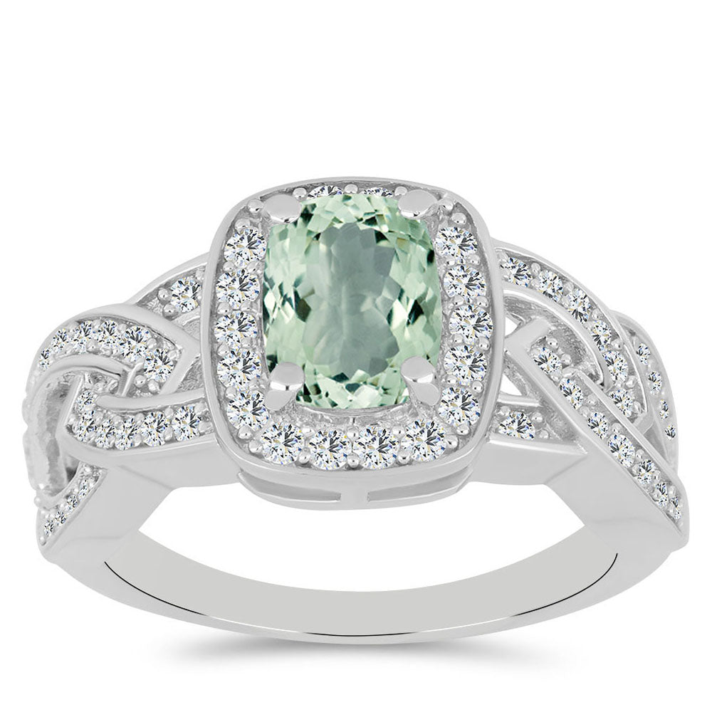 Stříbrný Prsten se Zeleným Ametystem a Bílým Topazem 3 