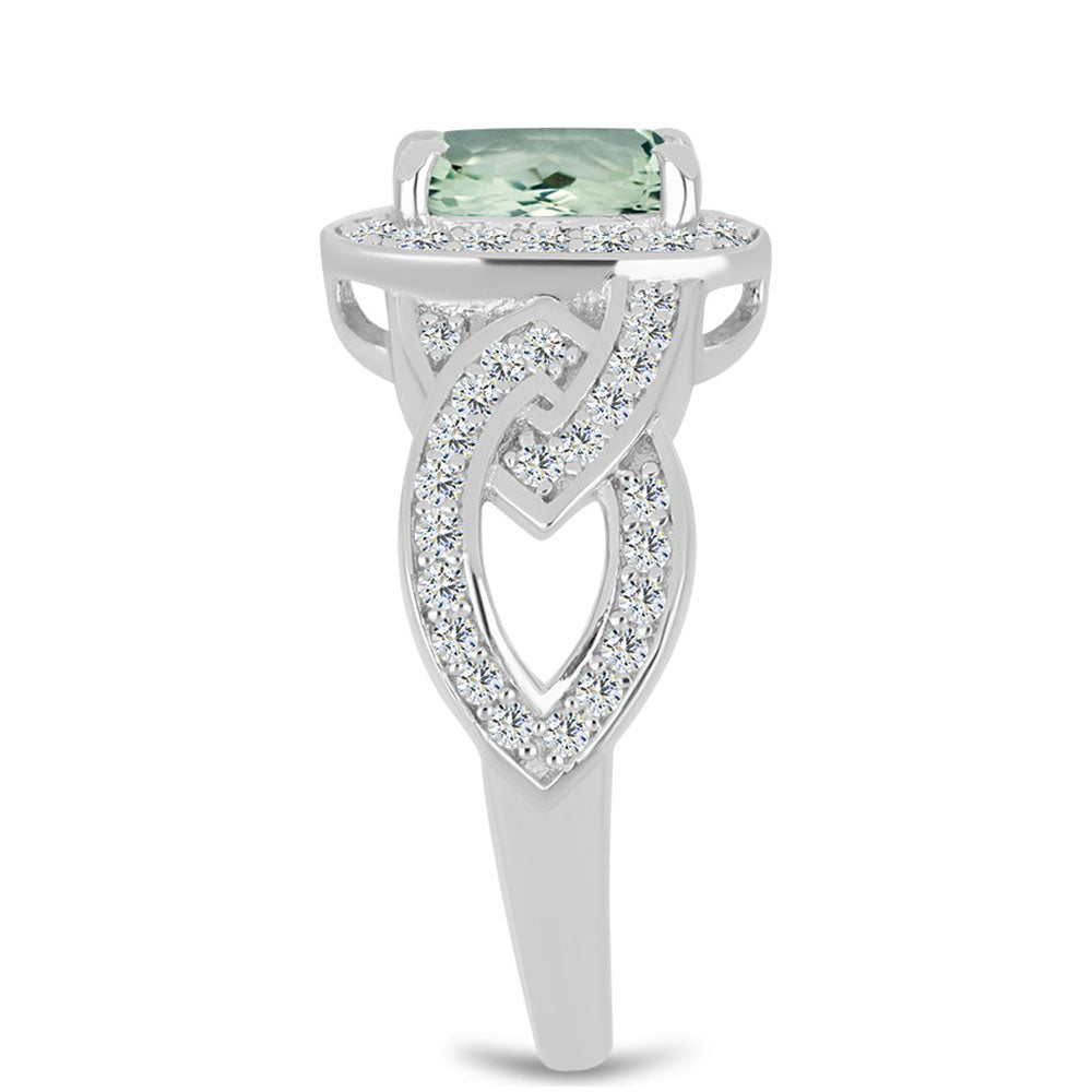 Stříbrný Prsten se Zeleným Ametystem a Bílým Topazem
