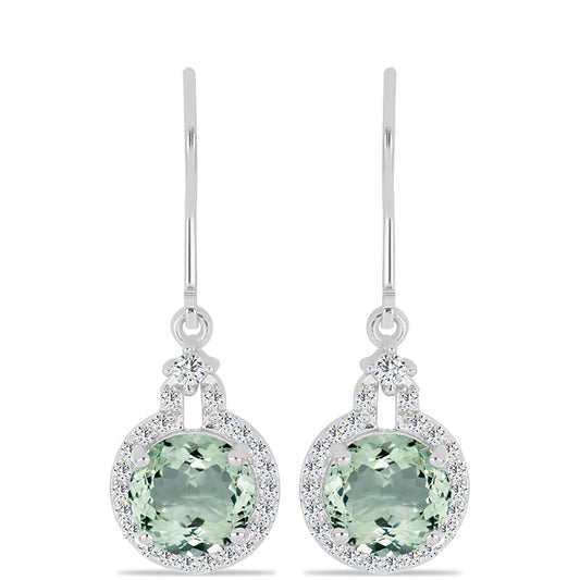 Stříbrné Náušnice se Zeleným Ametystem a Bílým Topazem
