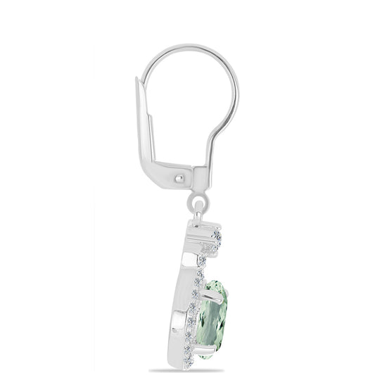 Stříbrné Náušnice se Zeleným Ametystem a Bílým Topazem
