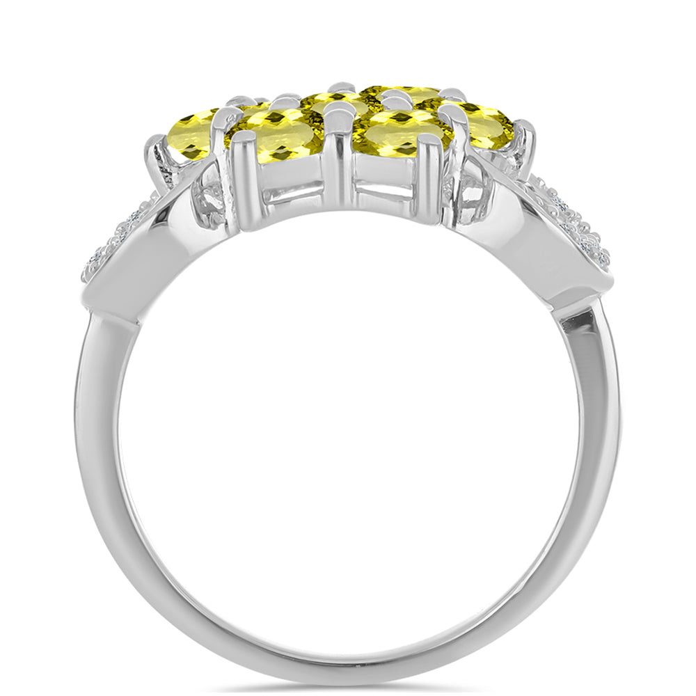 Stříbro 925/1000 - Prsten s Citronovým Topazem a Bílým Topazem - Karátové číslo: 1.77. přibližná hmotnost: 3.61 gramů 2 