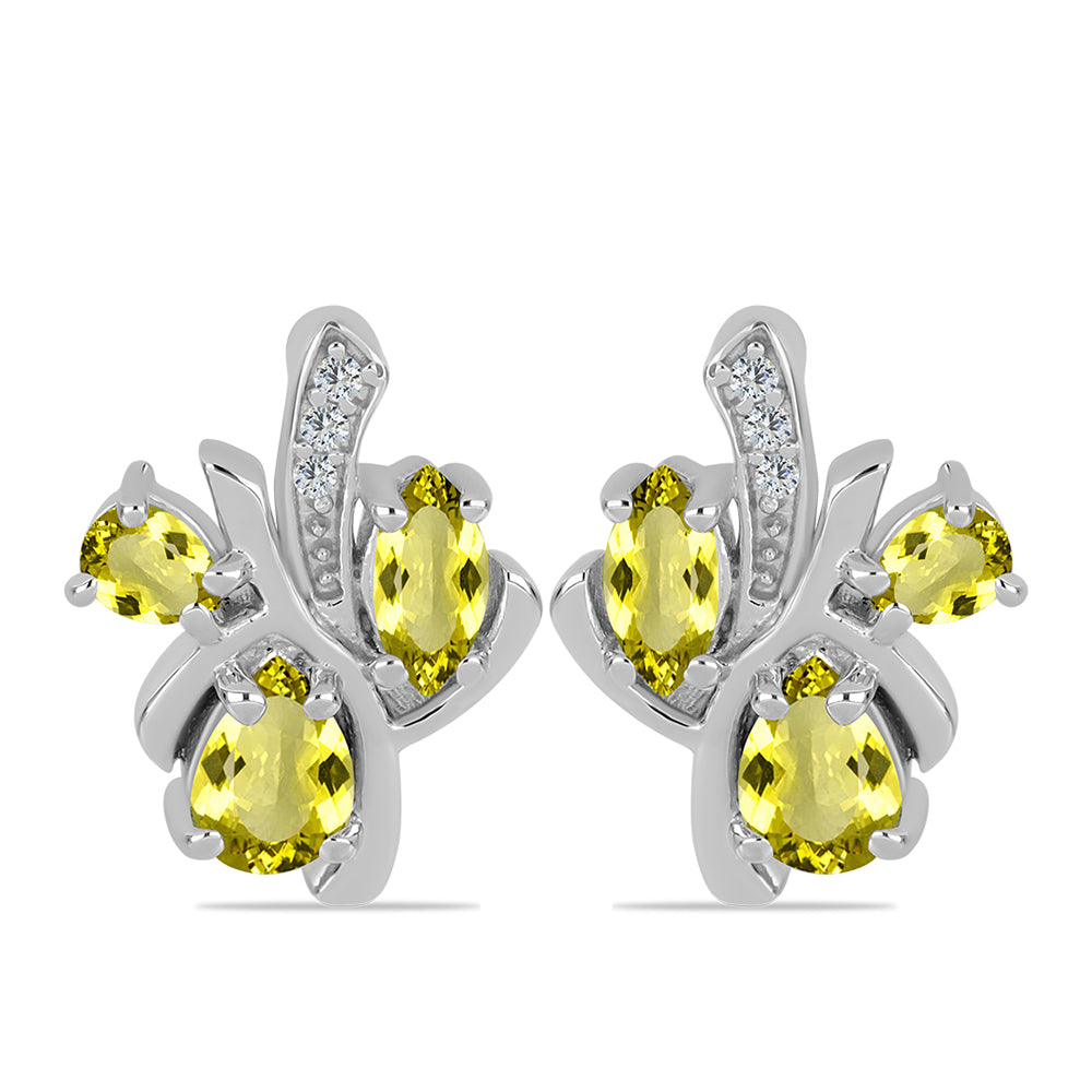 Stříbro 925/1000 - Náušnice s Citronovým Topazem a Bílým Topazem - Karátové číslo: 1.61. přibližná hmotnost: 4.43 gramů