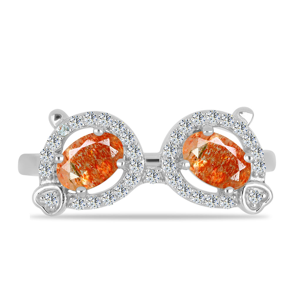 Stříbro 925/1000 - Prsten s Oregonským Slunečním Kamenem a Bílým Topazem - Karátové číslo: 1.14. přibližná hmotnost: 3.03 gramů 1 