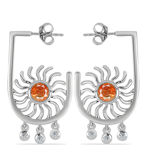 925 / 1000 Sterlingové Stříbro Náušnice s Oregonským Slunečním Kamenem a Bílým Topazem