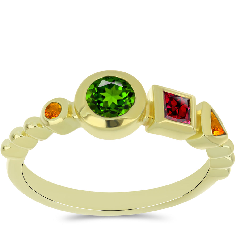 Pozlacené Stříbro 925/1000 - Prsten s Chakra Turmalínem - Karátové číslo: 0.76. přibližná hmotnost: 2.72 gramů 1 