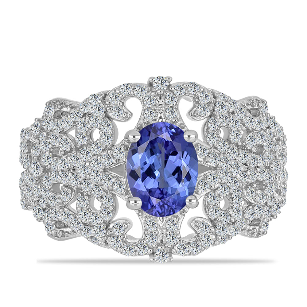 Stříbrný Prsten s Tanzanitem a Bílým Topazem