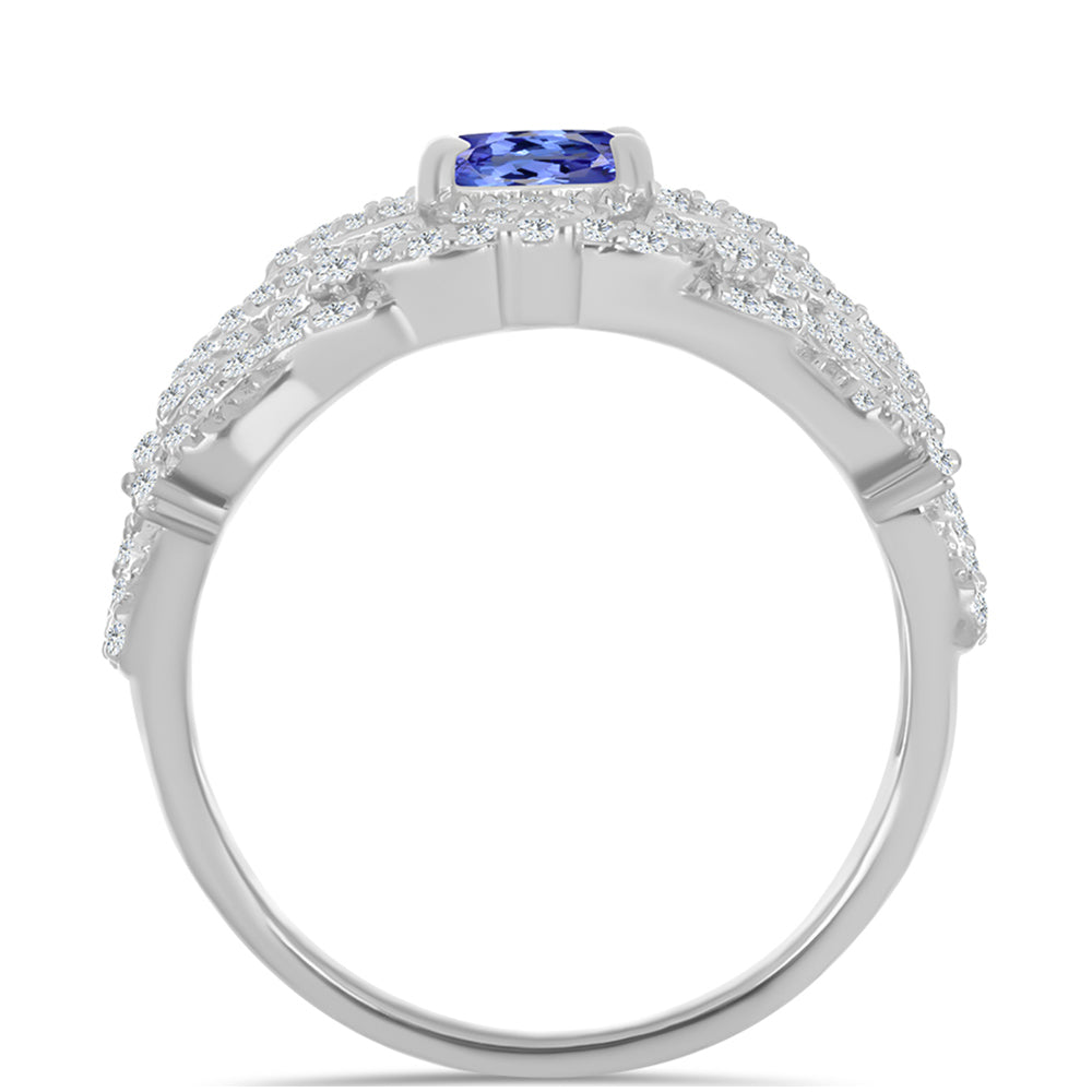 Stříbrný Prsten s Tanzanitem a Bílým Topazem