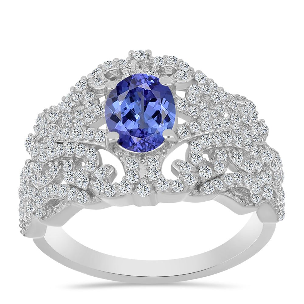 Stříbrný Prsten s Tanzanitem a Bílým Topazem