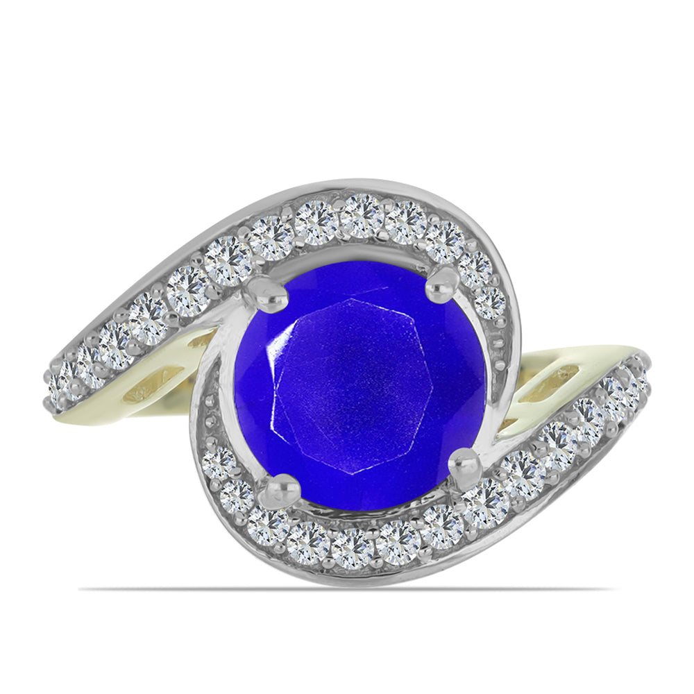 Pozlacené stříbro 925/1000 Prsten s Modrým Achátem a Bílým Topazem - Karátové číslo: 3.13. přibližná hmotnost: 4.33 gramů 1 