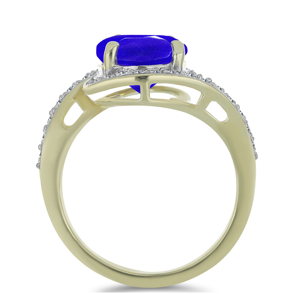 Pozlacené stříbro 925/1000 Prsten s Modrým Achátem a Bílým Topazem - Karátové číslo: 3.13. přibližná hmotnost: 4.33 gramů 2 