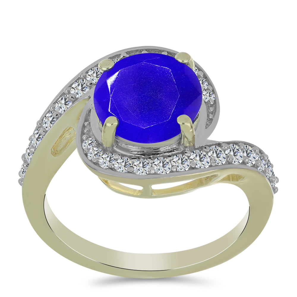 Pozlacené stříbro 925/1000 Prsten s Modrým Achátem a Bílým Topazem - Karátové číslo: 3.13. přibližná hmotnost: 4.33 gramů