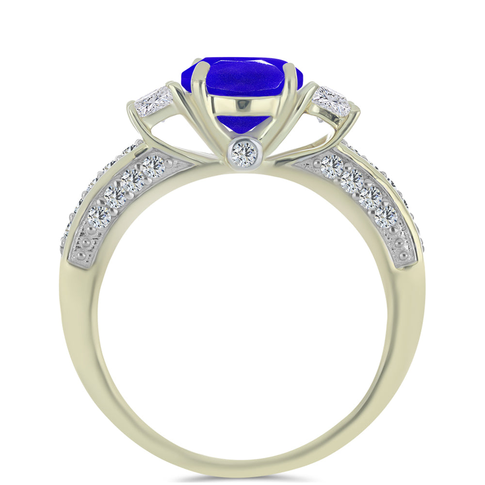 Pozlacené Stříbro 925/1000 - Prsten s Modrým Achátem a Bílým Topazem - Karátové číslo: 2.58. přibližná hmotnost: 3.79 gramů 3 