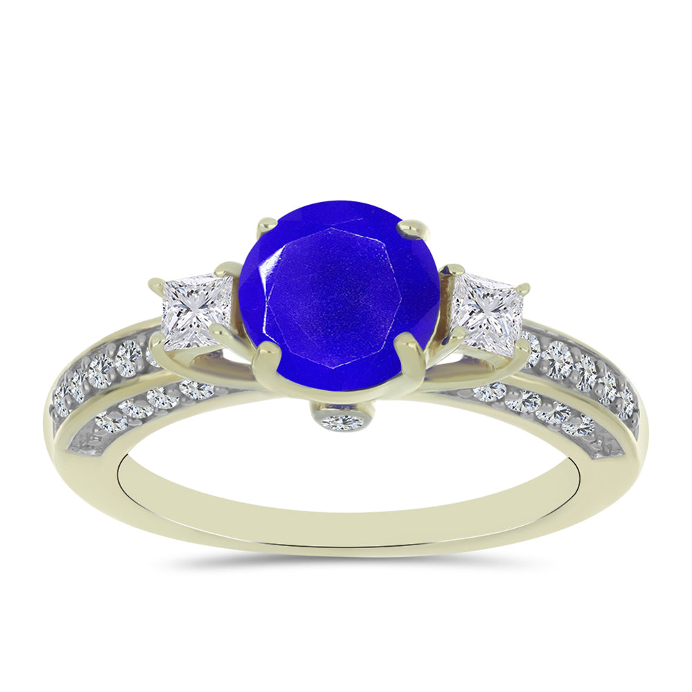 Pozlacené Stříbro 925/1000 - Prsten s Modrým Achátem a Bílým Topazem - Karátové číslo: 2.58. přibližná hmotnost: 3.79 gramů 1 