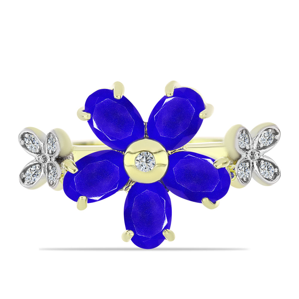 Pozlacené Stříbro 925/1000 - Prsten s Modrým Achátem a Bílým Topazem - Karátové číslo: 2.21. přibližná hmotnost: 3.57 gramů 1 