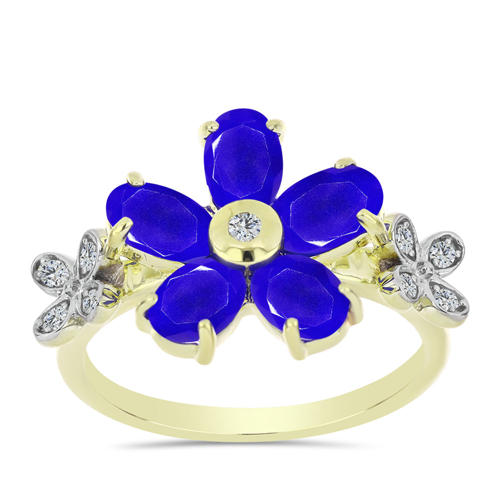 Pozlacené Stříbro 925/1000 - Prsten s Modrým Achátem a Bílým Topazem - Karátové číslo: 2.21. přibližná hmotnost: 3.57 gramů 3 