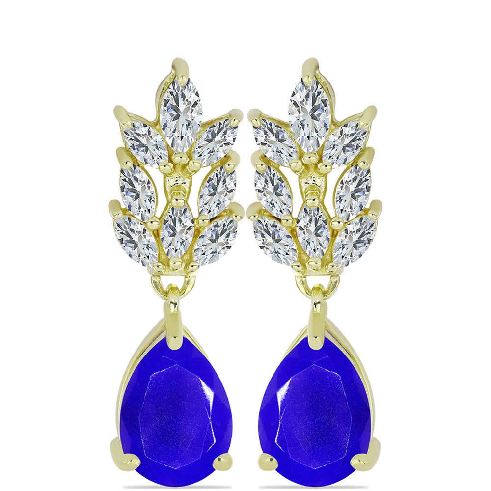 Pozlacené Stříbrné Náušnice s Modrým Achátem a Bílým Topazem