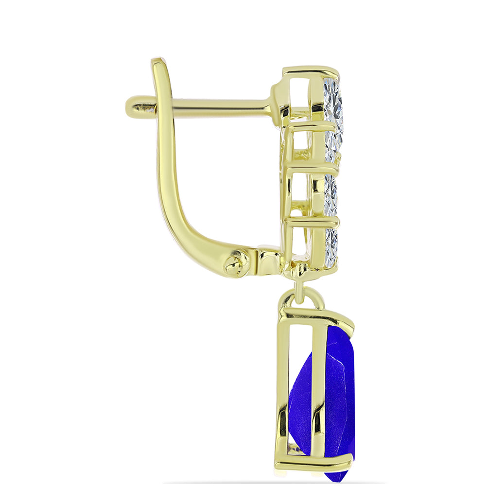 Pozlacené Stříbrné Náušnice s Modrým Achátem a Bílým Topazem