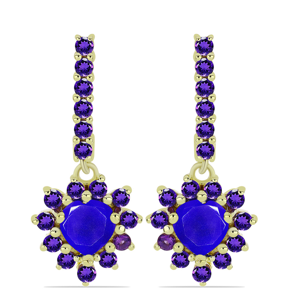 Pozlacené Stříbrné Náušnice s Modrým Achátem a Marockým Ametystem