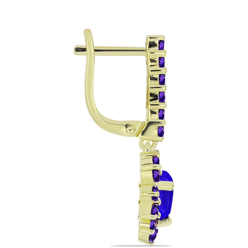 Pozlacené Stříbrné Náušnice s Modrým Achátem a Marockým Ametystem 2 