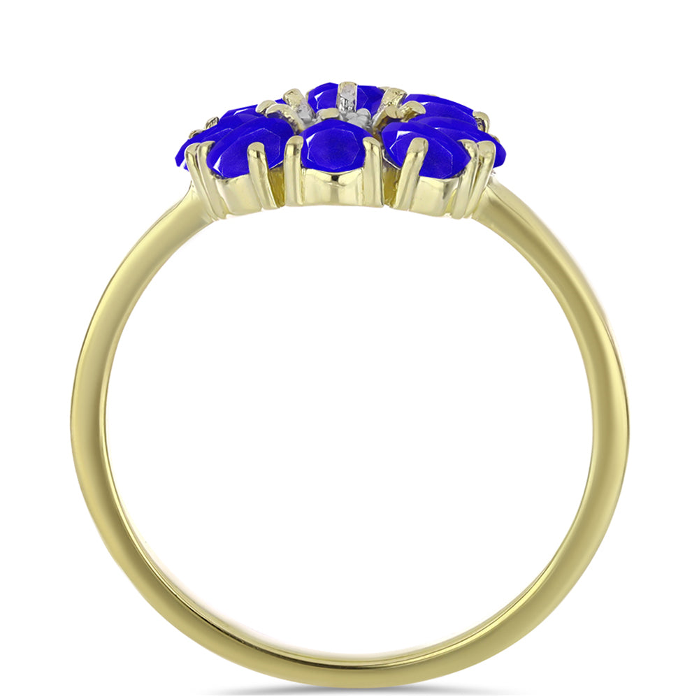 Pozlacené Stříbro 925/1000 - Prsten s Modrým Achátem a Bílým Topazem - Karátové číslo: 1.21. přibližná hmotnost: 2.84 gramů